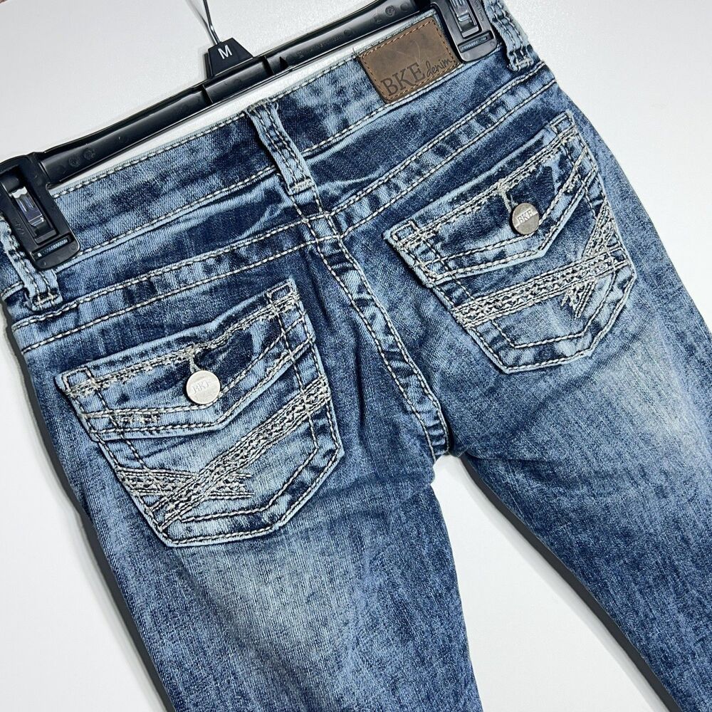BKE Low Rise Jeans 25R Starlite Slim Straight Buckle Jeans Stitch Pocket (27x30)